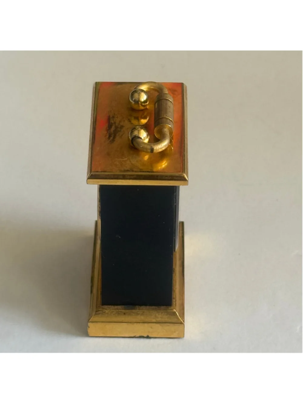 Vintage MCM Hong Kong Brass & Black Quartz Desk Clock Marble Accent